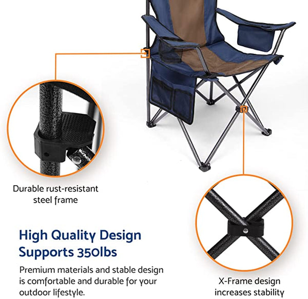 Folding Camping Chair with Large Cup Holders & Cooler , Black+Grey