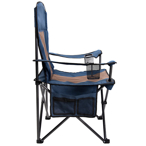 Outdoor Padded Folding Camping Chair Lawn Chair with Cup Holder,Black+Grey