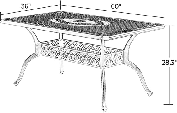 Dining Table with 1.97" Umbrella Hole for Lawn Garden Backyard