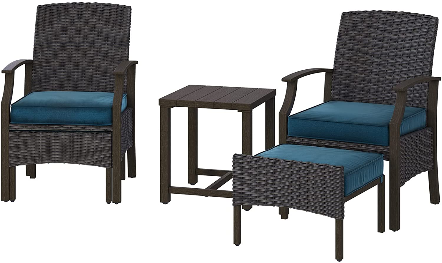 Outdoor Patio Chairs Set of 2 with Ottoman and Coffee Table 5 Piece Outdoor Patio Furniture Set for Porch,Balcony,Backyard,Poolside