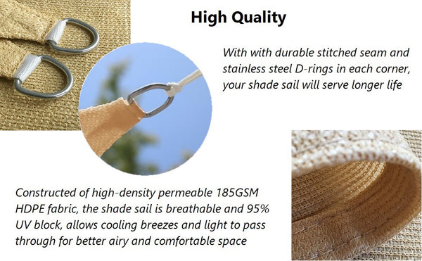 16' x 20' Rectangular Sun Shade Sail UV Block Canopy for Outdoor,Sand