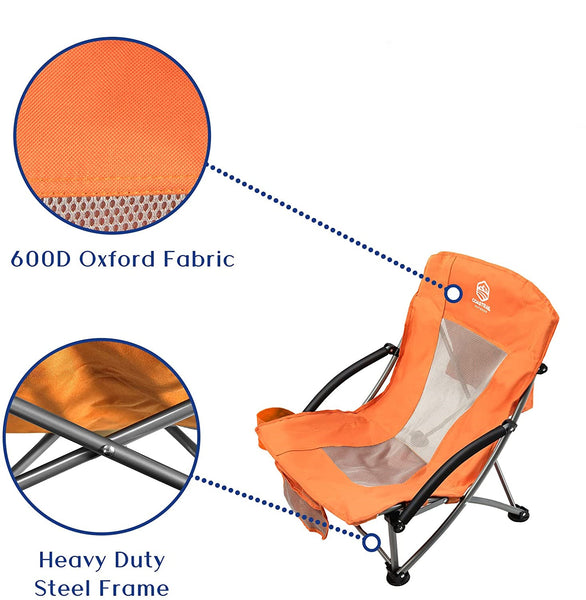 Outdoor Beach Chair Low Profile Mesh Back Folding Chair, 2 Pack, Blue