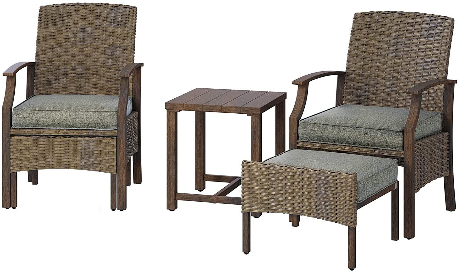 Outdoor Patio Chairs Set of 2 with Ottoman and Coffee Table 5 Piece Outdoor Patio Furniture Set for Porch,Balcony,Backyard,Poolside