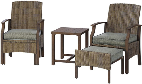 Outdoor Patio Chairs Set of 2 with Ottoman and Coffee Table 5 Piece Outdoor Patio Furniture Set for Porch,Balcony,Backyard,Poolside
