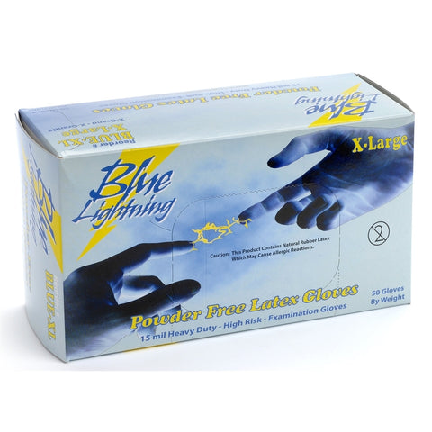 Atlantic Safety Blue Lightning Small Powder-Free Blue 15mil Latex Disposable Gloves 50ct