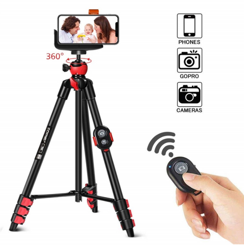 Zomei T60 Portable Tripod with Phone Clip and Bluetooth Remote Control Black Red
