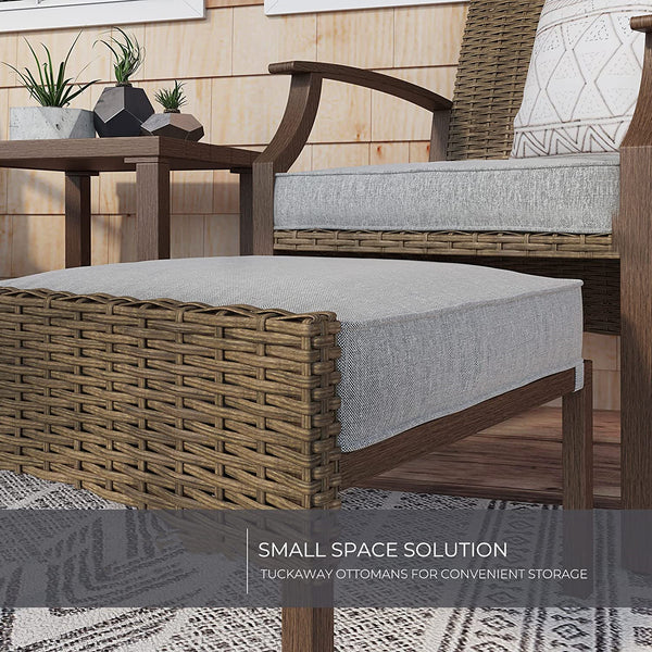 Outdoor Patio Chairs Set of 2 with Ottoman and Coffee Table 5 Piece Outdoor Patio Furniture Set for Porch,Balcony,Backyard,Poolside