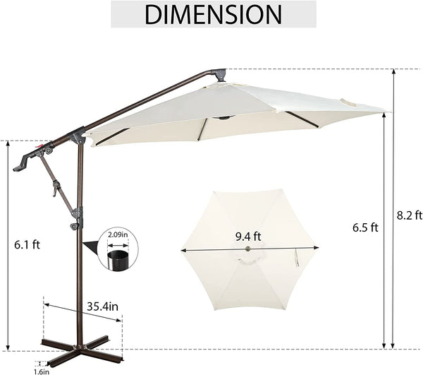 10ft Outdoor Cantilever Aluminum Umbrella