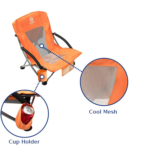 Outdoor Beach Chair Low Profile Mesh Back Folding Chair, 2 Pack, Blue