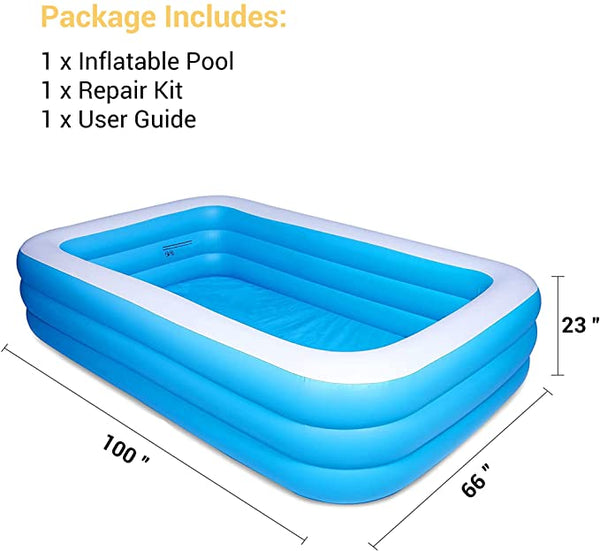 Inflatable Swimming Pool Full-Sized Above Ground Kid Family Outdoor Lounge Pool,100"x 66"x 23"