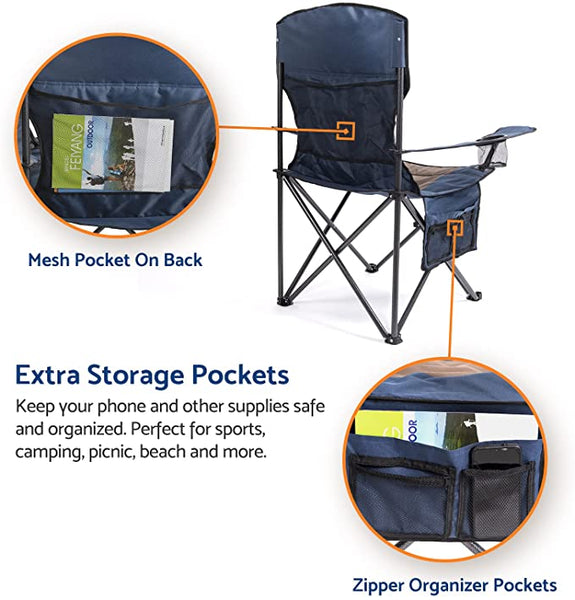 Folding Camping Chair with Large Cup Holders & Cooler , Black+Grey
