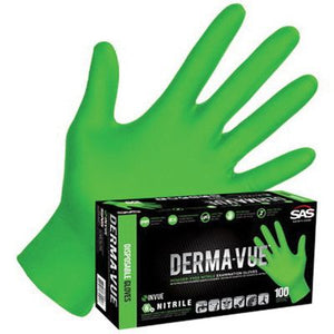 SAS® Derma-VUE® 66550 Extra Strength Disposable Gloves, Small, Nitrile, High-Visibility Green