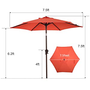 7.5ft Patio Umbrella Outdoor Table Market Umbrella with Push Button Tilt/Crank