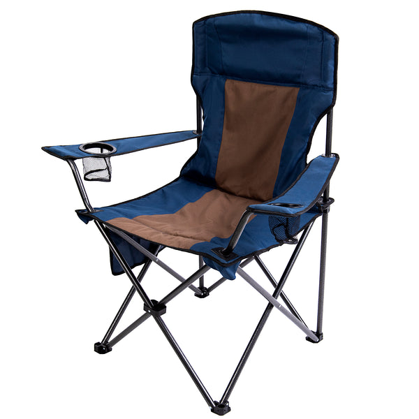 Outdoor Padded Folding Camping Chair Lawn Chair with Cup Holder,Black+Grey