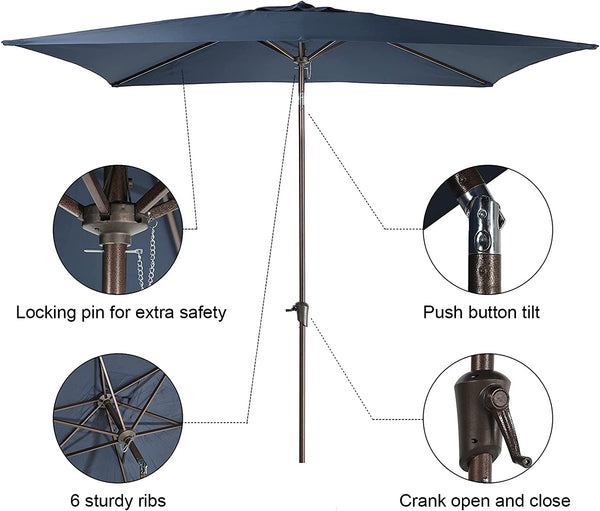 6.6 x 9.8ft Rectangular Patio Umbrella with Push Button Tilt/Crank