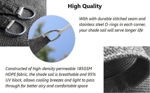 12' x 16' Rectangular Sun Shade Sail UV Block Canopy for Outdoor,Sand