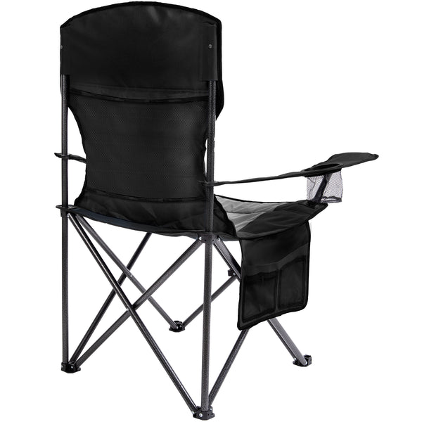 Outdoor Padded Folding Camping Chair Lawn Chair with Cup Holder,Black+Grey