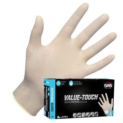 SAS Safety Value-Touch 6593 5mil Powdered Latex Disposable Gloves - Large 100ct - For Your Safety USA