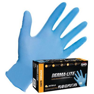 SAS Safety 6608 Derma-Lite Large 5-mil Powdered Nitrile Disposable Gloves 100ct - For Your Safety USA