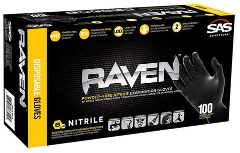 SAS Safety Raven 66519 XL Powder-Free Black 6mil Nitrile Disposable Gloves 100ct